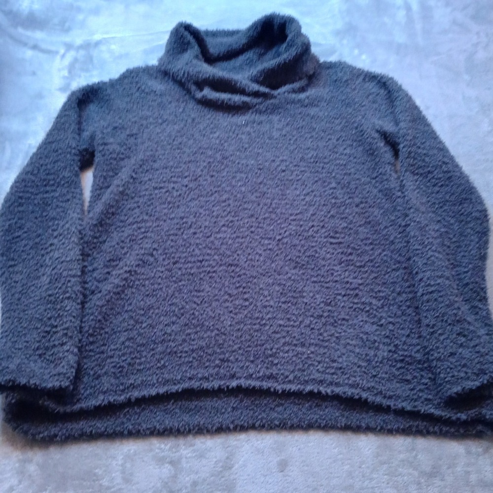 J Jill‎ Pure Jill Teddy Bear Sweater Size Small Charcoal Gray Long Sleeves Fuzzy